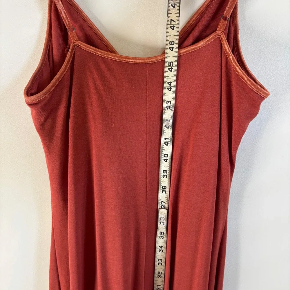 Terracotta Rust O-Ring Pleated Maxi Dress Sleeveless Jersey Knit Large